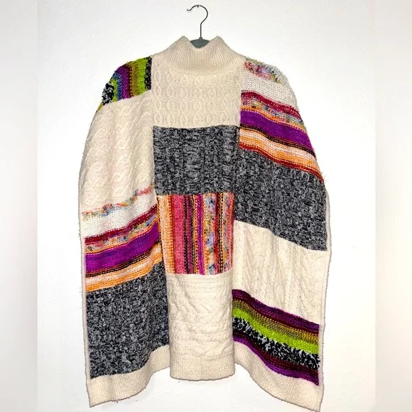 Anthropologie Maeve Patchwork Poncho Sweater - Picture 3 of 4